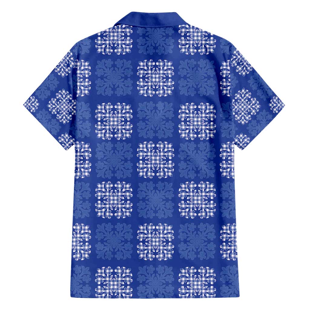 Royal Blue Palaka Quilt Hawaii Family Matching Off Shoulder Maxi Dress and Hawaiian Shirt Traditional Hawaii-plaid Pattern - Polynesian Pride