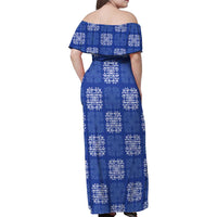 Royal Blue Palaka Quilt Hawaii Family Matching Off Shoulder Maxi Dress and Hawaiian Shirt Traditional Hawaii-plaid Pattern - Polynesian Pride