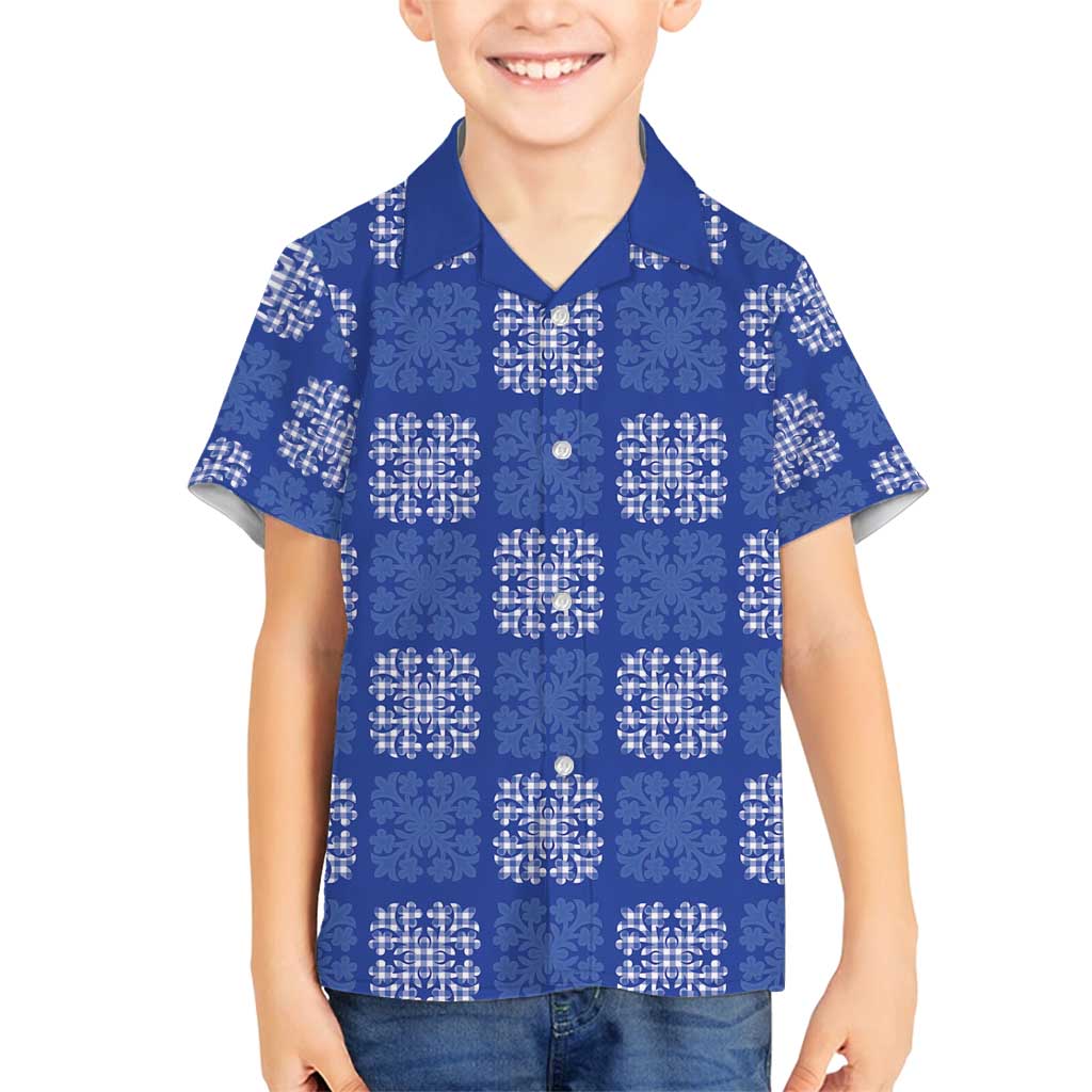 Royal Blue Palaka Quilt Hawaii Family Matching Puletasi and Hawaiian Shirt Traditional Hawaii-plaid Pattern - Polynesian Pride