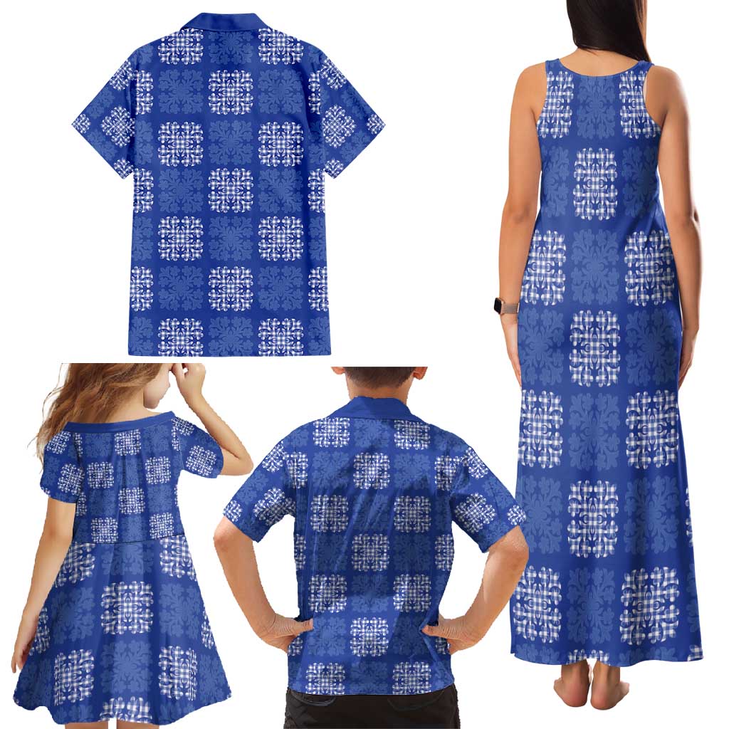 Royal Blue Palaka Quilt Hawaii Family Matching Tank Maxi Dress and Hawaiian Shirt Traditional Hawaii-plaid Pattern - Polynesian Pride