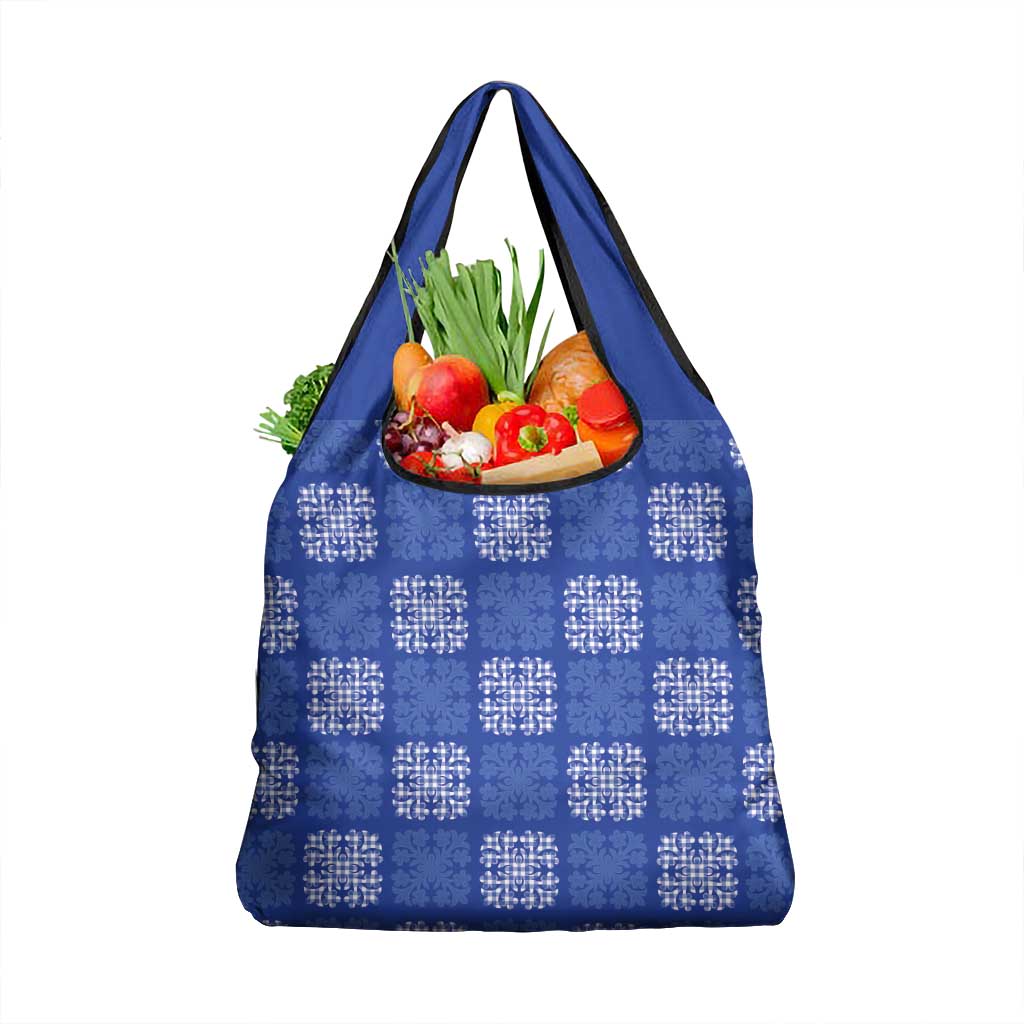 Royal Blue Palaka Quilt Hawaii Grocery Bag Traditional Hawaii-plaid Pattern - Polynesian Pride