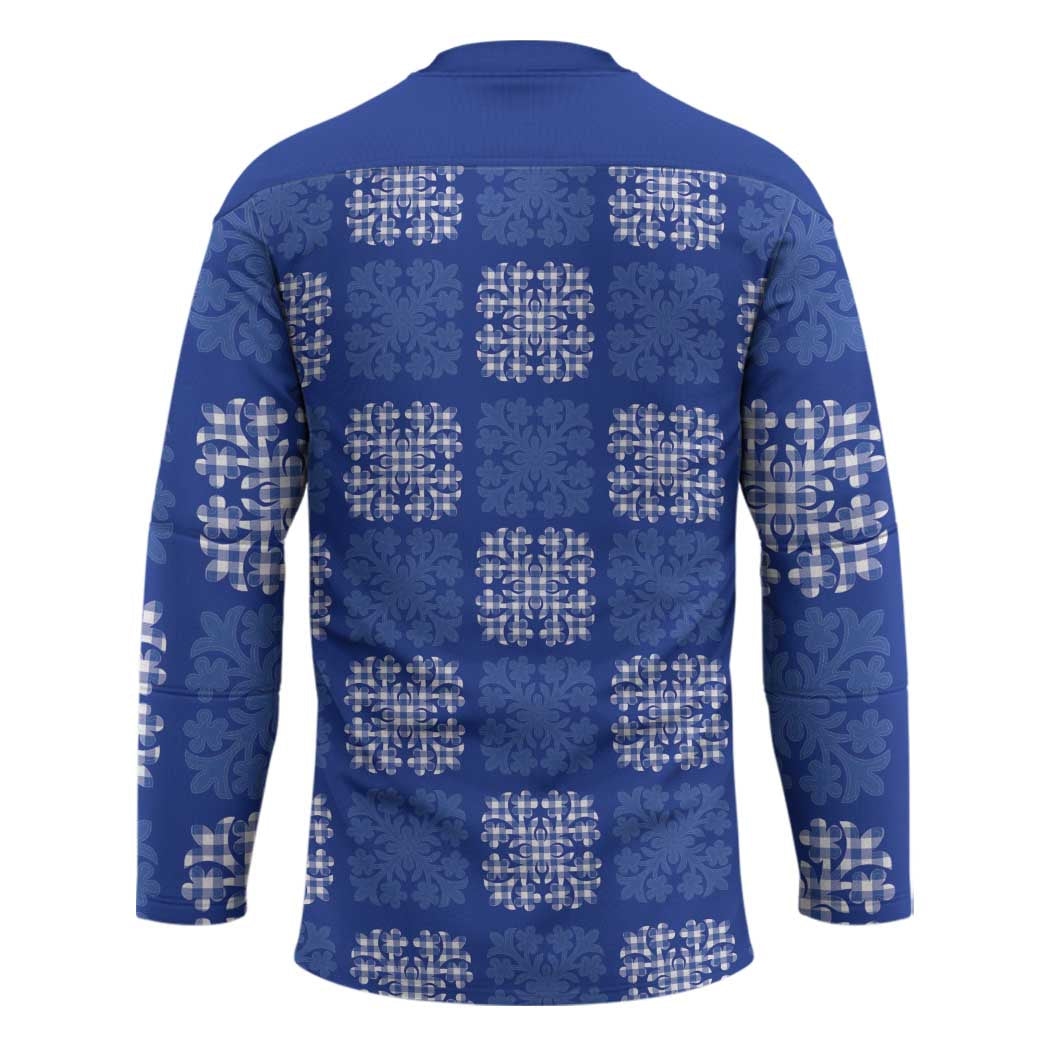 Royal Blue Palaka Quilt Hawaii Hockey Jersey Traditional Hawaii-plaid Pattern - Polynesian Pride
