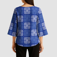 Royal Blue Palaka Quilt Hawaii Kimono Sleeve Blouse Traditional Hawaii-plaid Pattern - Polynesian Pride