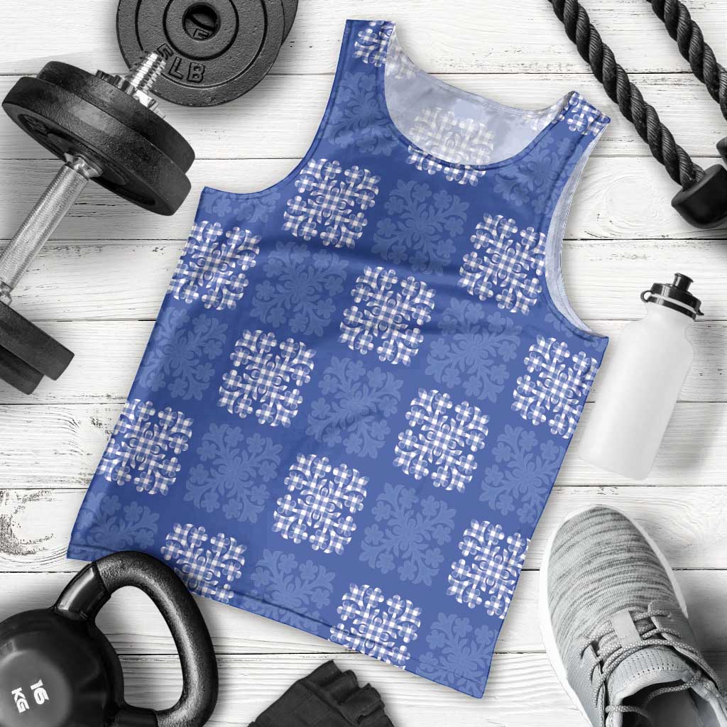 Royal Blue Palaka Quilt Hawaii Men Tank Top Traditional Hawaii-plaid Pattern - Polynesian Pride