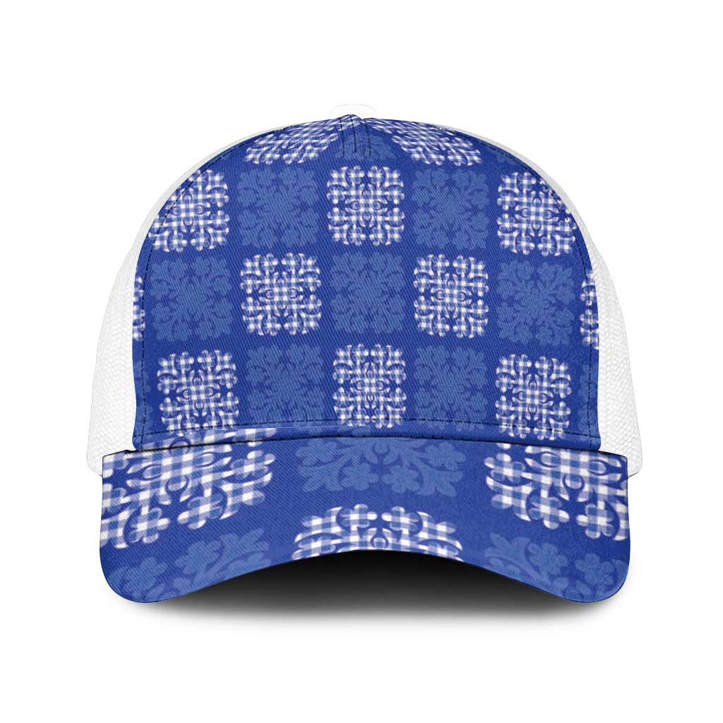Royal Blue Palaka Quilt Hawaii Mesh Trucker Cap Traditional Hawaii-plaid Pattern - Polynesian Pride