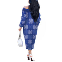 Royal Blue Palaka Quilt Hawaii Off The Shoulder Long Sleeve Dress Traditional Hawaii-plaid Pattern - Polynesian Pride