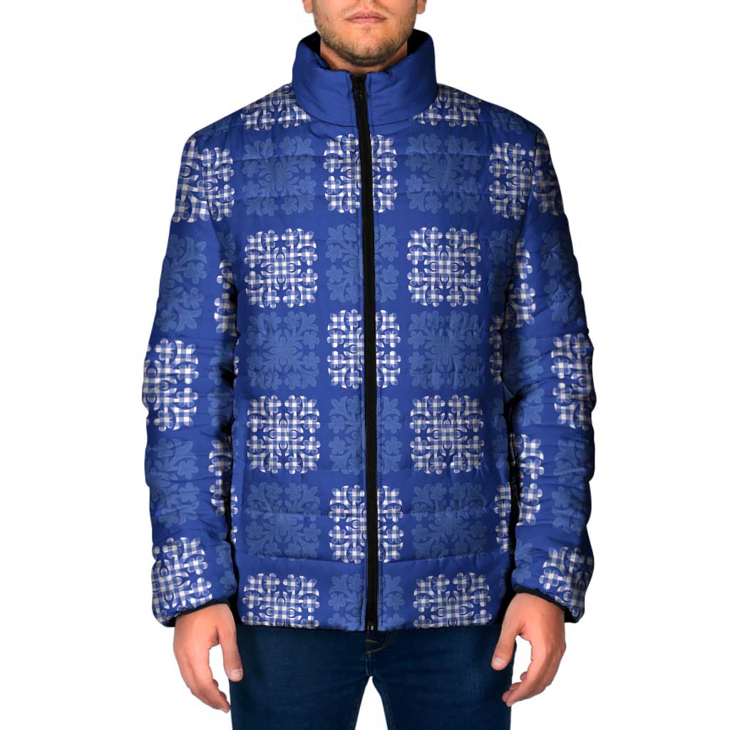 Royal Blue Palaka Quilt Hawaii Padded Jacket Traditional Hawaii-plaid Pattern - Polynesian Pride