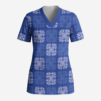 Royal Blue Palaka Quilt Hawaii Scrub Top Traditional Hawaii-plaid Pattern - Polynesian Pride