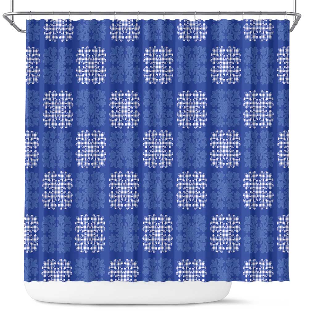 Royal Blue Palaka Quilt Hawaii Shower Curtain Traditional Hawaii-plaid Pattern - Polynesian Pride