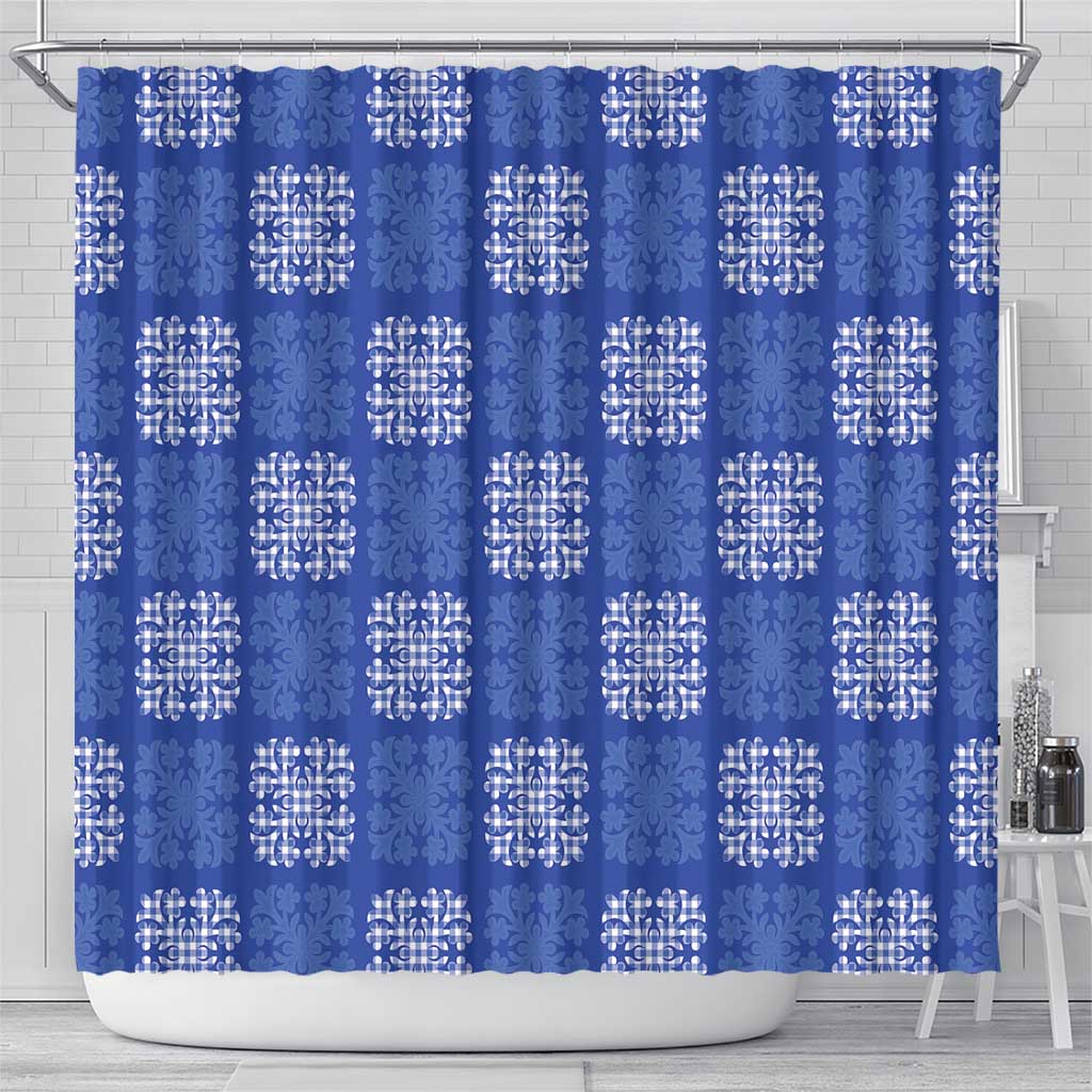 Royal Blue Palaka Quilt Hawaii Shower Curtain Traditional Hawaii-plaid Pattern - Polynesian Pride