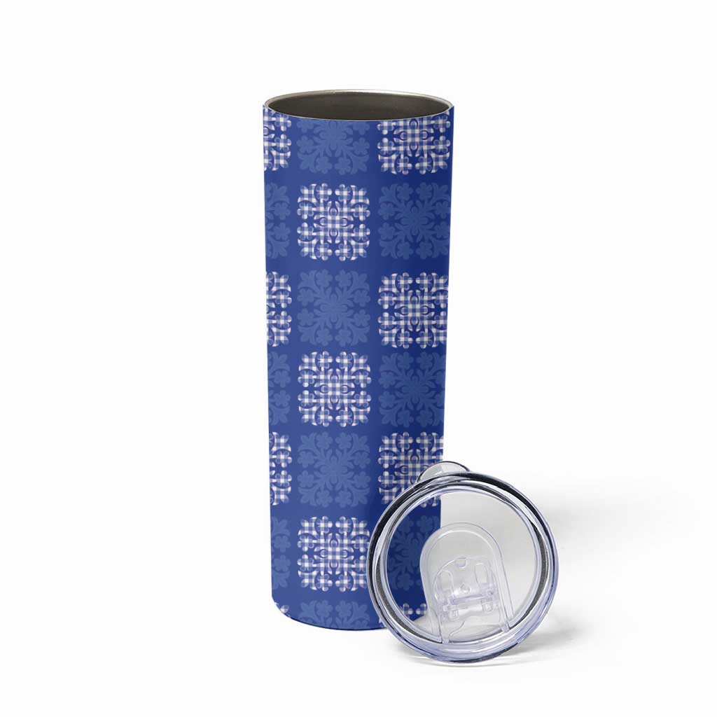 Royal Blue Palaka Quilt Hawaii Skinny Tumbler Traditional Hawaii-plaid Pattern - Polynesian Pride