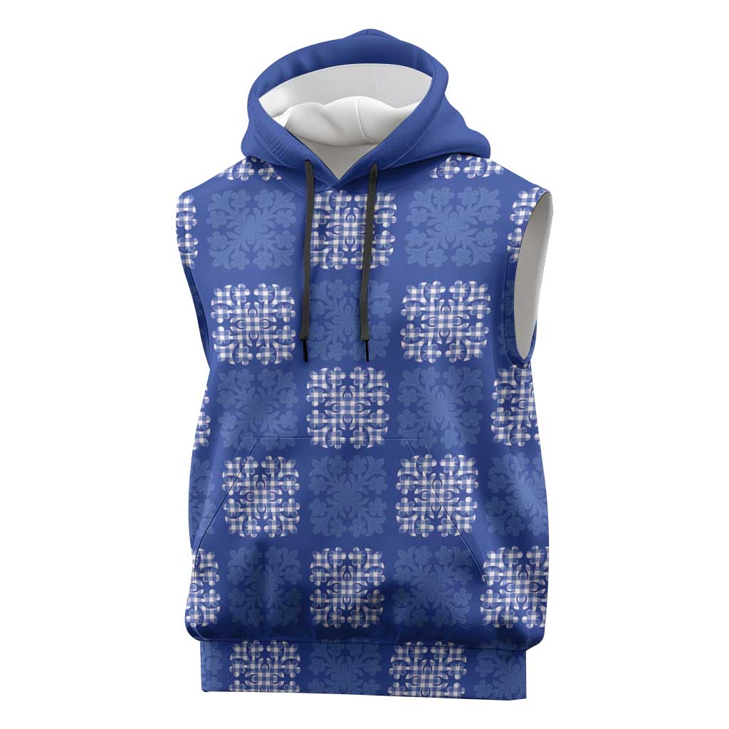 Royal Blue Palaka Quilt Hawaii Sleeveless Hoodie Traditional Hawaii-plaid Pattern - Polynesian Pride