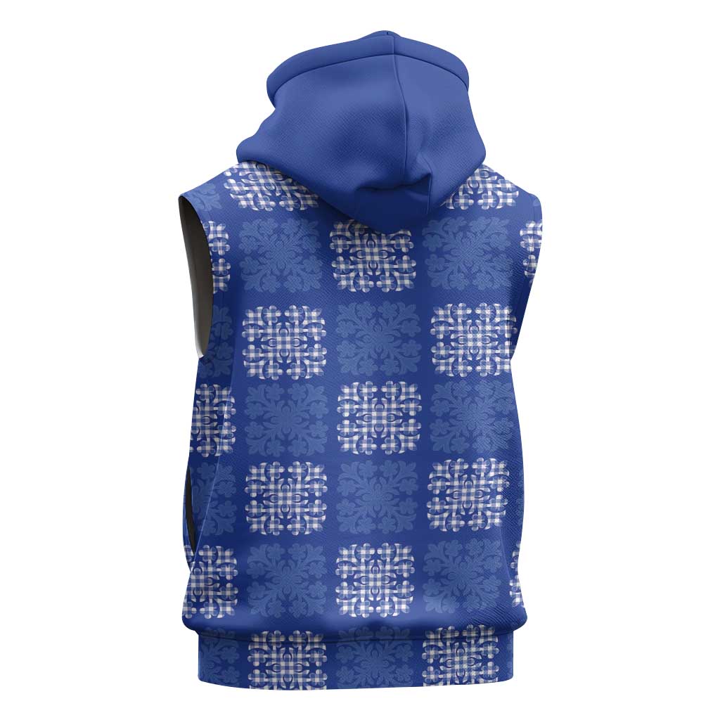 Royal Blue Palaka Quilt Hawaii Sleeveless Hoodie Traditional Hawaii-plaid Pattern - Polynesian Pride