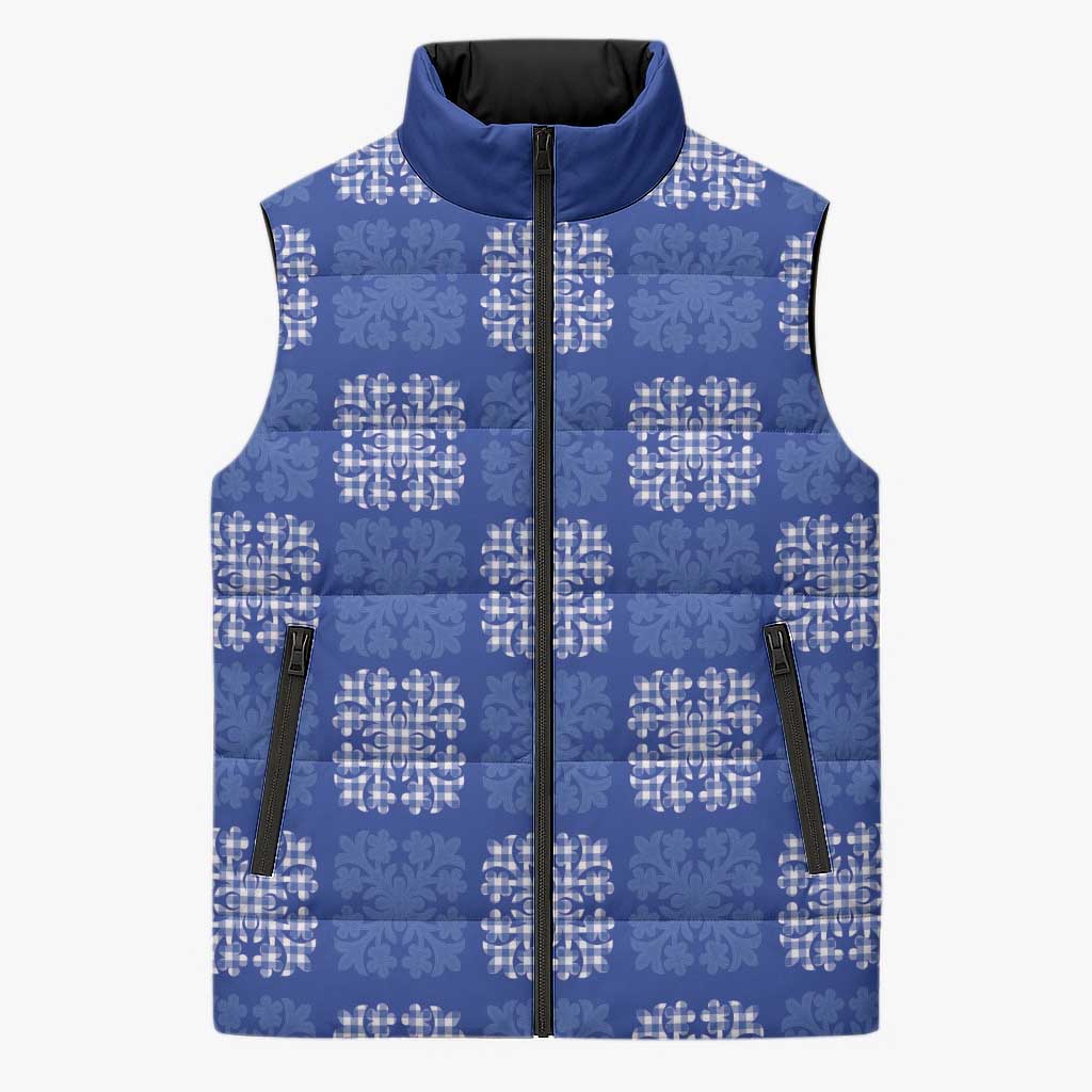 Royal Blue Palaka Quilt Hawaii Sleeveless Puffer Jacket Traditional Hawaii-plaid Pattern - Polynesian Pride