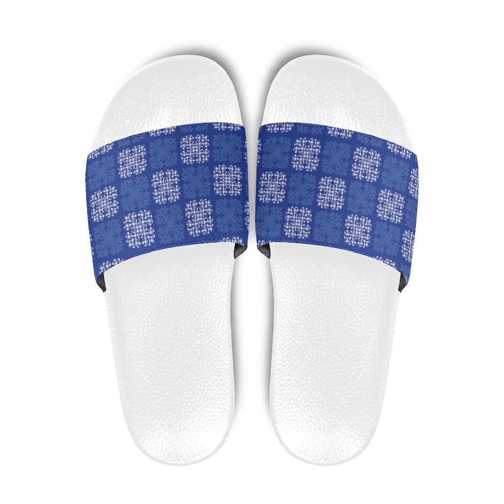 Royal Blue Palaka Quilt Hawaii Slide Sandals Traditional Hawaii-plaid Pattern - Polynesian Pride