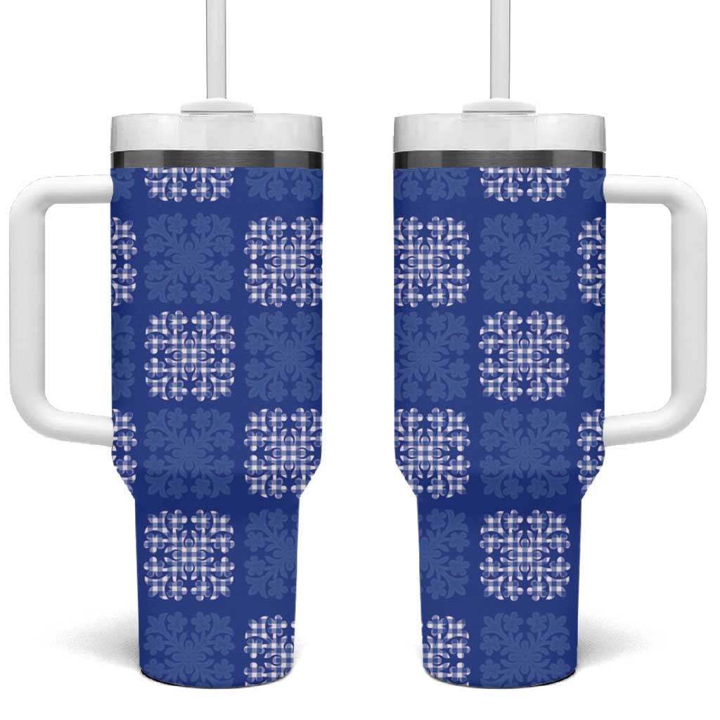 Royal Blue Palaka Quilt Hawaii Tumbler With Handle Traditional Hawaii-plaid Pattern - Polynesian Pride