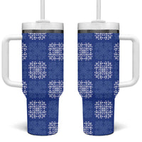Royal Blue Palaka Quilt Hawaii Tumbler With Handle Traditional Hawaii-plaid Pattern - Polynesian Pride