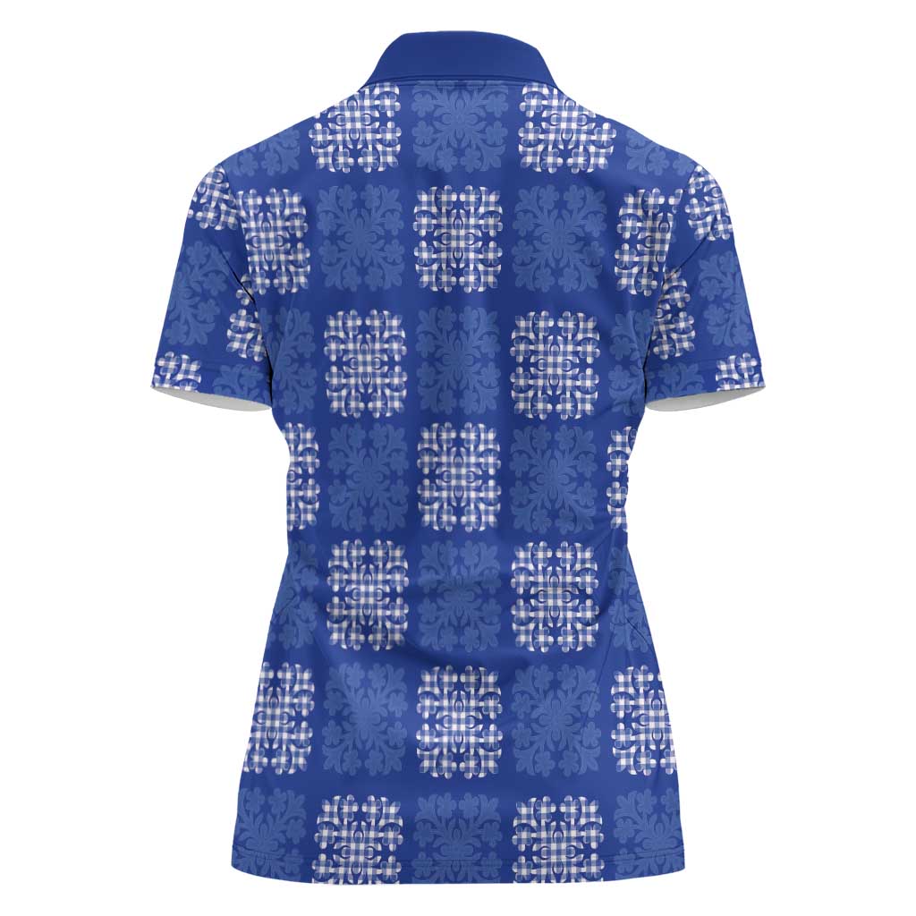 Royal Blue Palaka Quilt Hawaii Women Polo Shirt Traditional Hawaii-plaid Pattern - Polynesian Pride