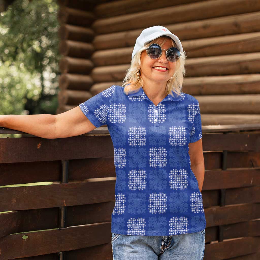Royal Blue Palaka Quilt Hawaii Women Polo Shirt Traditional Hawaii-plaid Pattern - Polynesian Pride