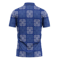 Royal Blue Palaka Quilt Hawaii Zipper Polo Shirt Traditional Hawaii-plaid Pattern - Polynesian Pride