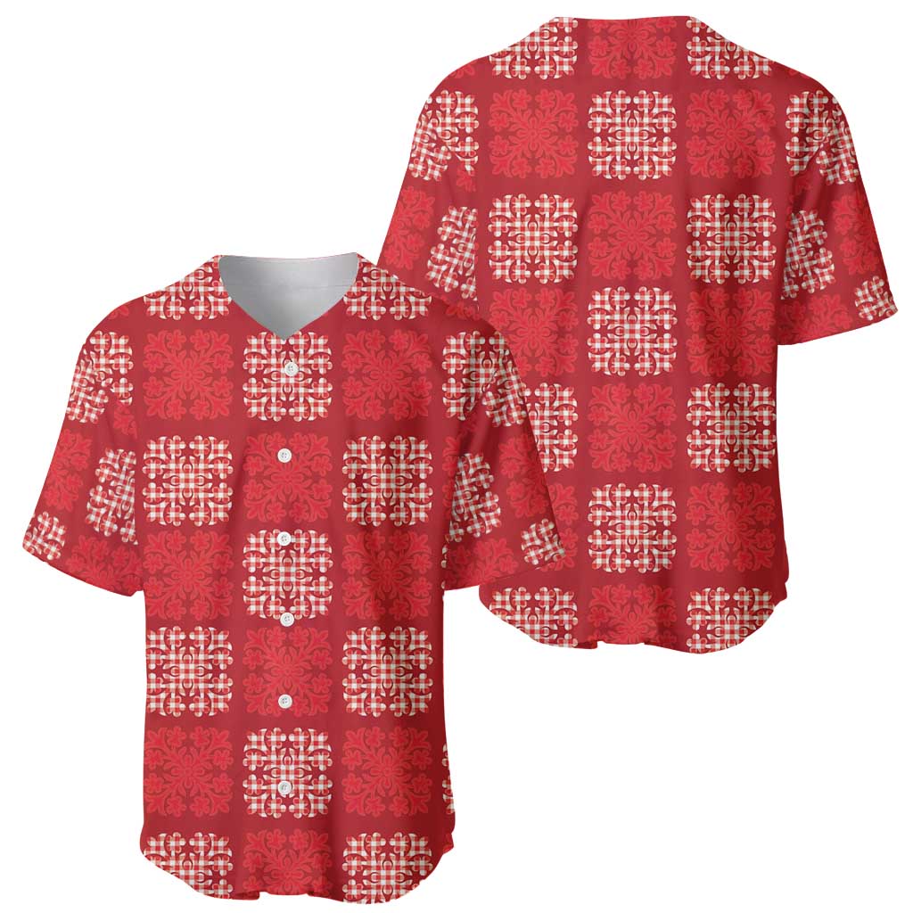Red Palaka Quilt Hawaii Baseball Jersey Traditional Hawaii-plaid Pattern - Polynesian Pride