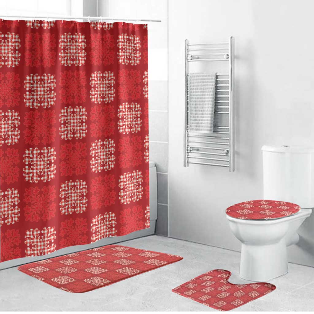 Red Palaka Quilt Hawaii Bathroom Set Traditional Hawaii-plaid Pattern - Polynesian Pride