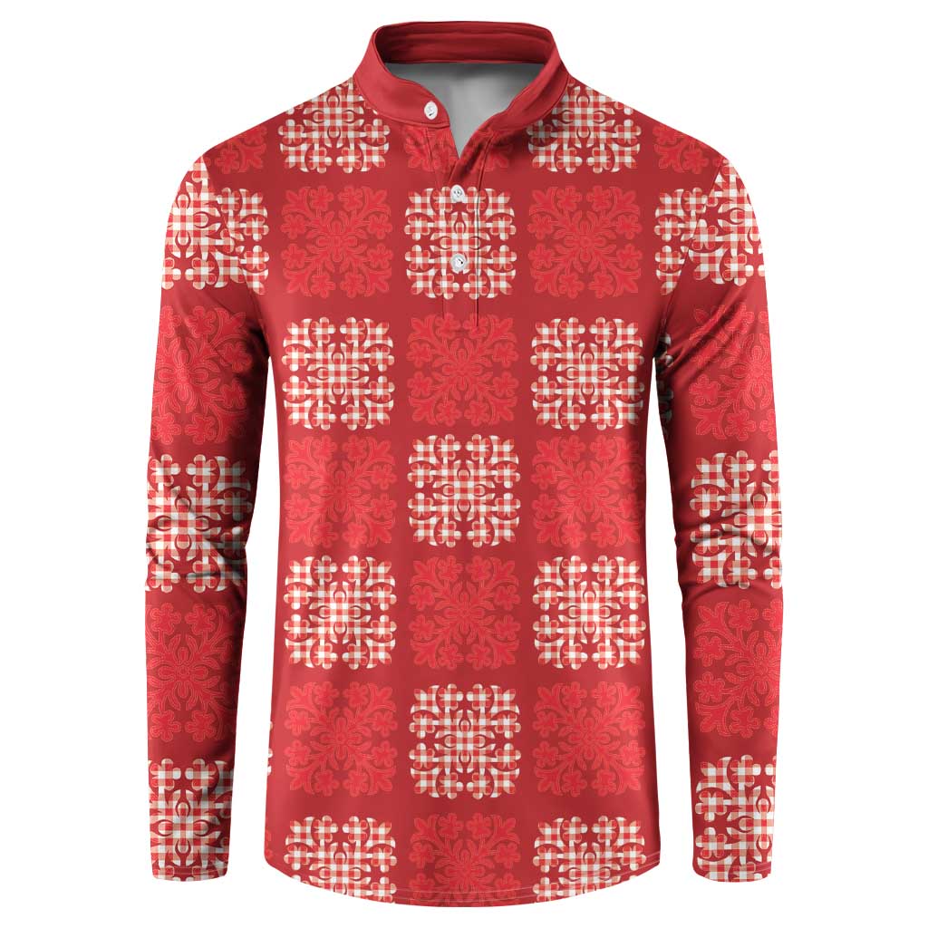 Red Palaka Quilt Hawaii Button Sweatshirt Traditional Hawaii-plaid Pattern - Polynesian Pride