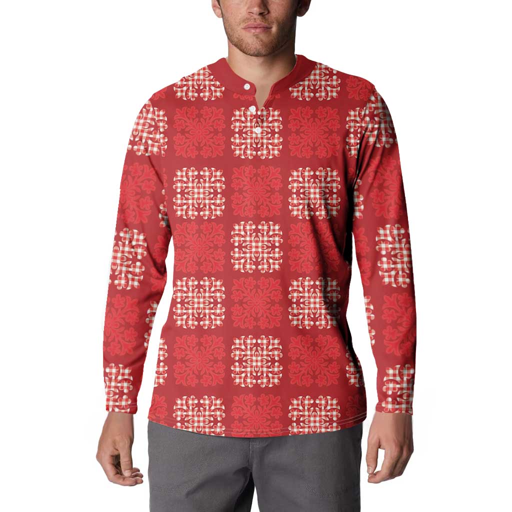 Red Palaka Quilt Hawaii Button Sweatshirt Traditional Hawaii-plaid Pattern - Polynesian Pride