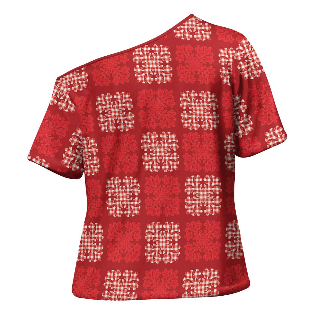 Red Palaka Quilt Hawaii Cross Shoulder Shirt Traditional Hawaii-plaid Pattern - Polynesian Pride