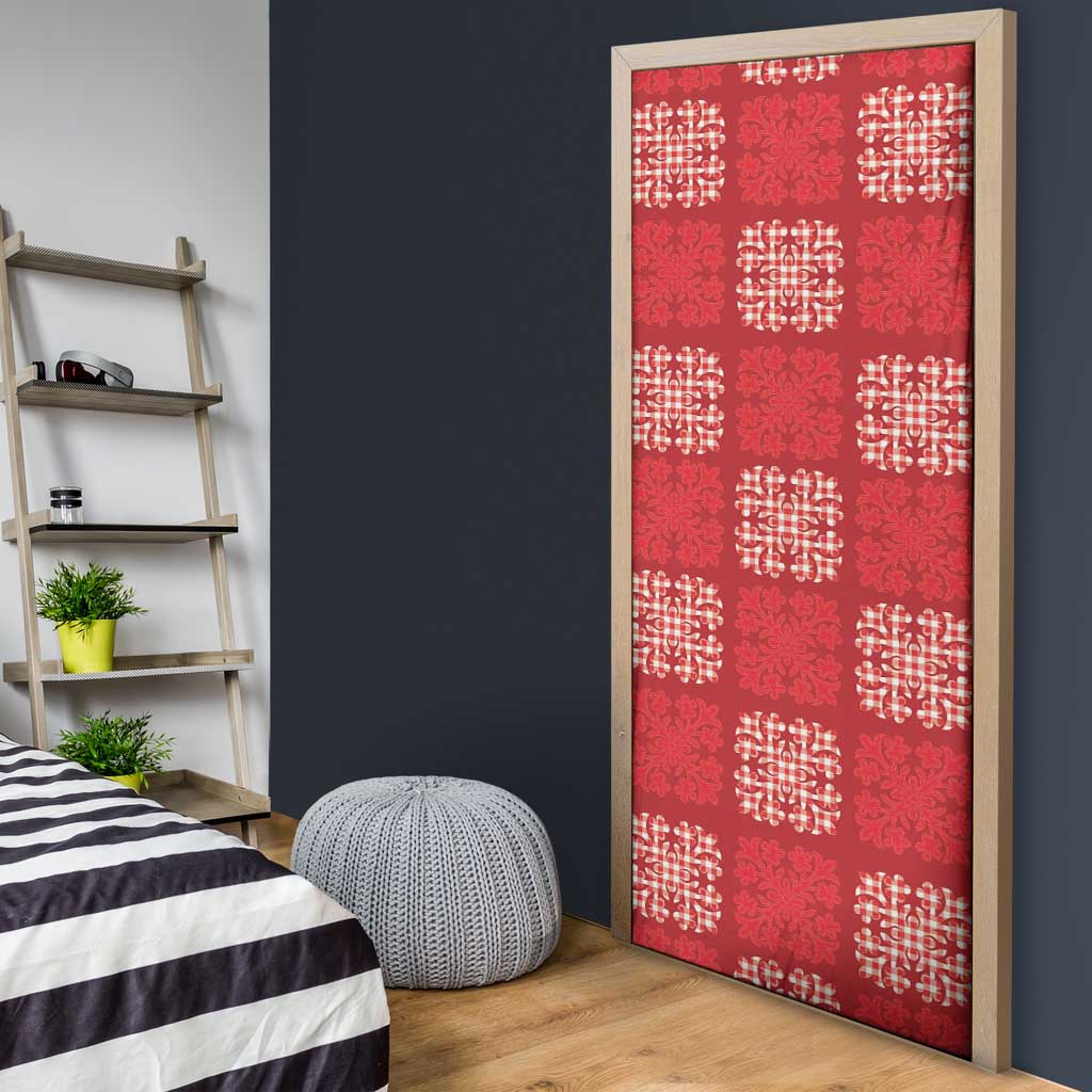 Red Palaka Quilt Hawaii Door Cover Traditional Hawaii-plaid Pattern - Polynesian Pride