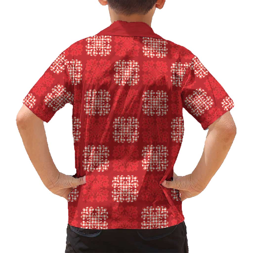 Red Palaka Quilt Hawaii Family Matching Off Shoulder Maxi Dress and Hawaiian Shirt Traditional Hawaii-plaid Pattern - Polynesian Pride