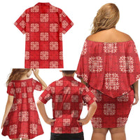 Red Palaka Quilt Hawaii Family Matching Off Shoulder Short Dress and Hawaiian Shirt Traditional Hawaii-plaid Pattern - Polynesian Pride