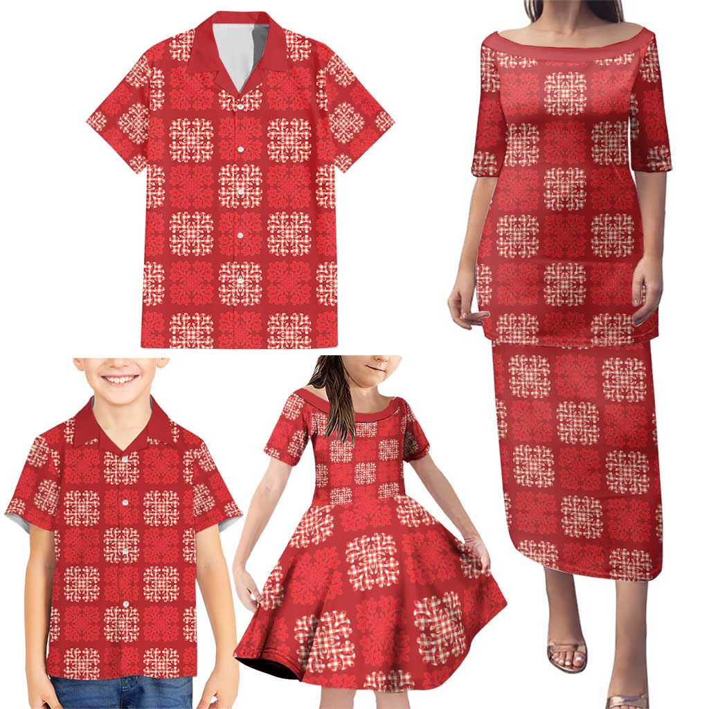 Red Palaka Quilt Hawaii Family Matching Puletasi and Hawaiian Shirt Traditional Hawaii-plaid Pattern - Polynesian Pride