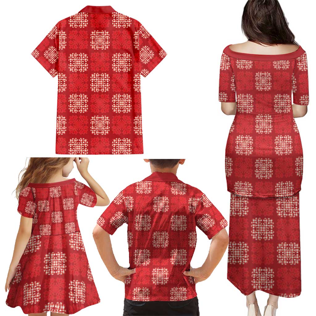 Red Palaka Quilt Hawaii Family Matching Puletasi and Hawaiian Shirt Traditional Hawaii-plaid Pattern - Polynesian Pride