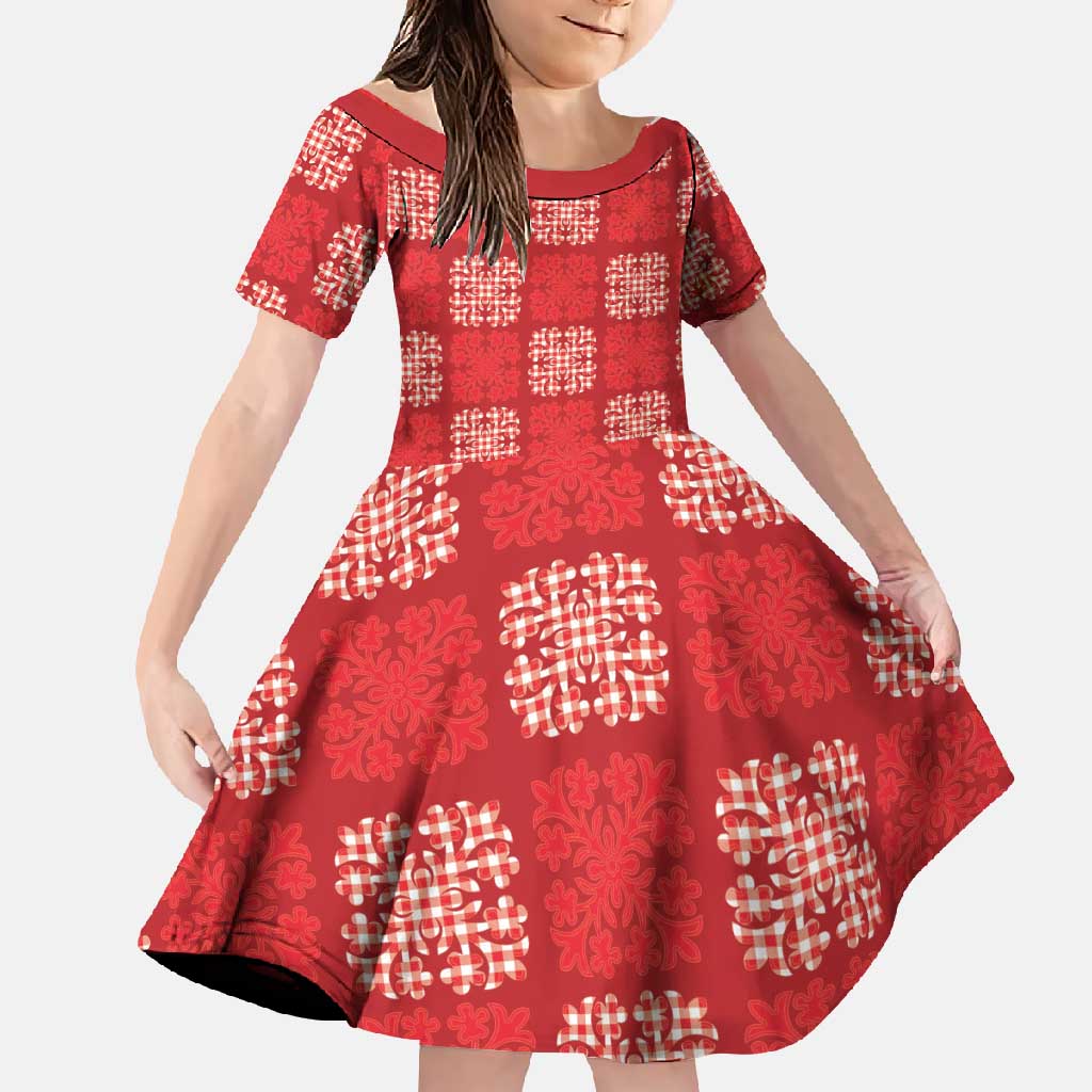 Red Palaka Quilt Hawaii Family Matching Short Sleeve Bodycon Dress and Hawaiian Shirt Traditional Hawaii-plaid Pattern - Polynesian Pride