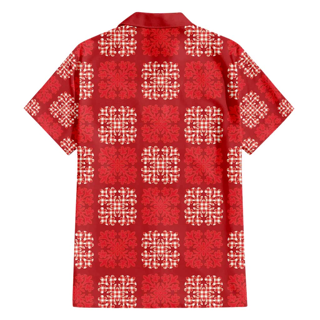 Red Palaka Quilt Hawaii Family Matching Short Sleeve Bodycon Dress and Hawaiian Shirt Traditional Hawaii-plaid Pattern - Polynesian Pride