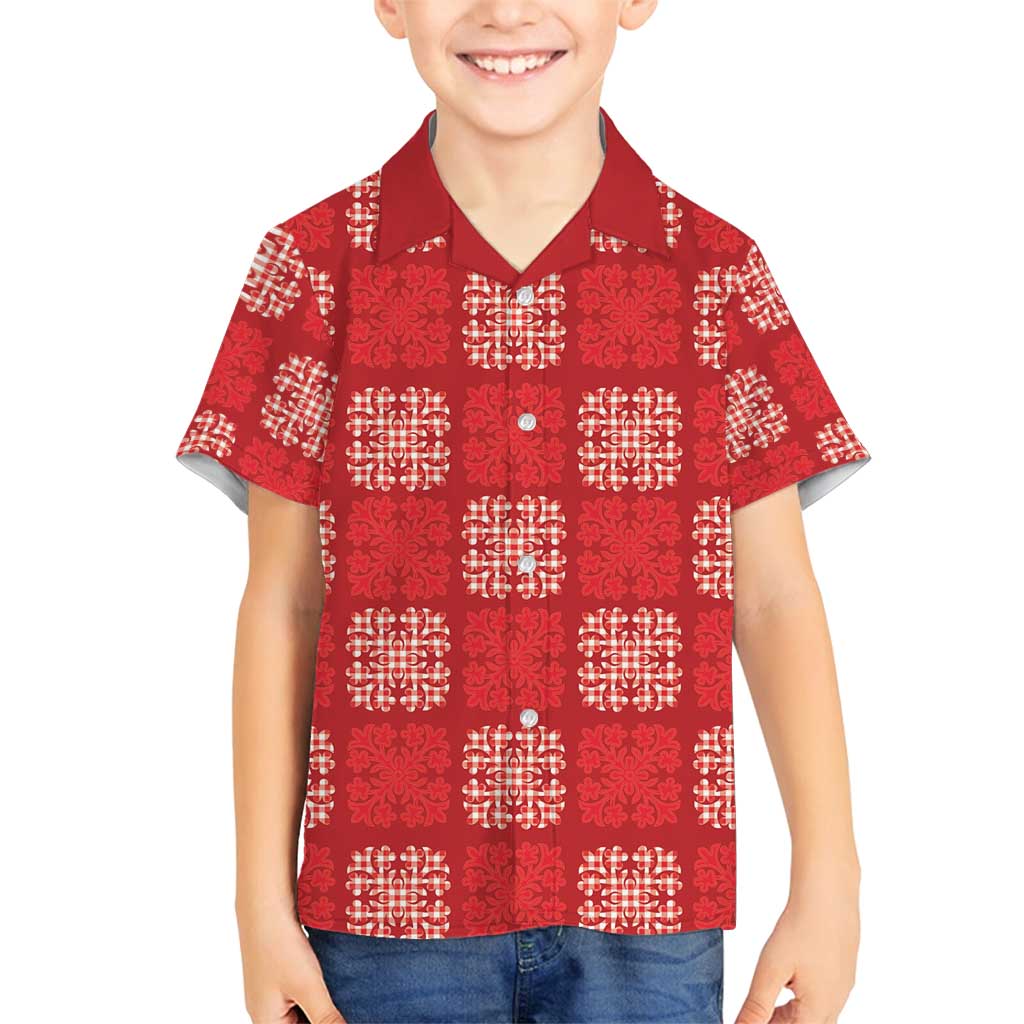 Red Palaka Quilt Hawaii Family Matching Tank Maxi Dress and Hawaiian Shirt Traditional Hawaii-plaid Pattern - Polynesian Pride