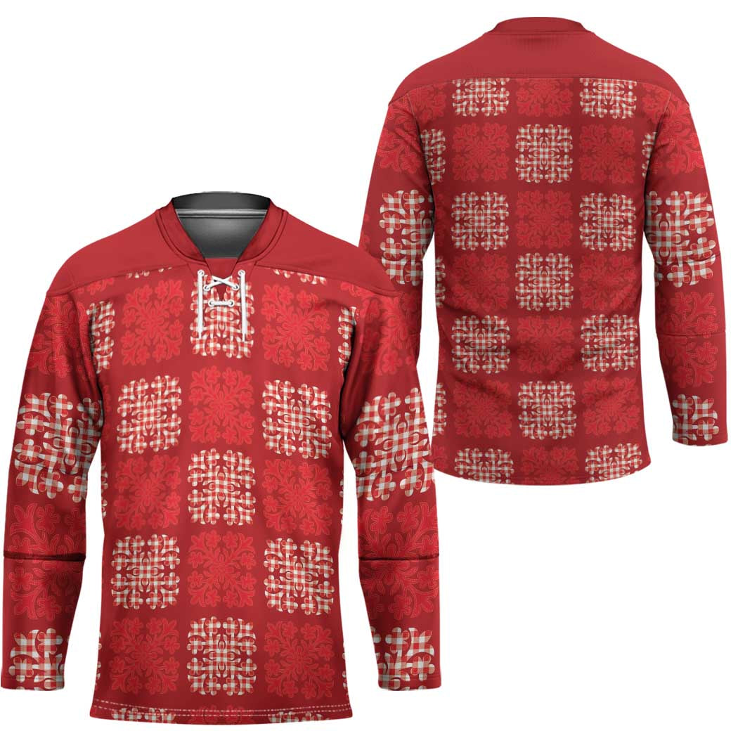 Red Palaka Quilt Hawaii Hockey Jersey Traditional Hawaii-plaid Pattern - Polynesian Pride