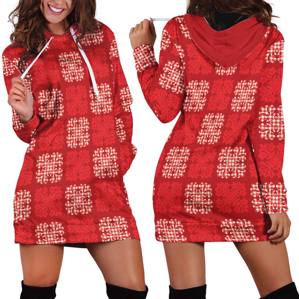 Red Palaka Quilt Hawaii Hoodie Dress Traditional Hawaii-plaid Pattern - Polynesian Pride