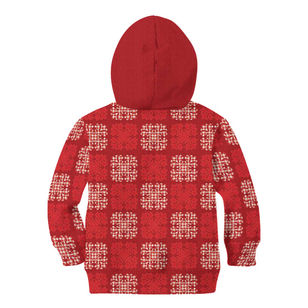 Red Palaka Quilt Hawaii Kid Hoodie Traditional Hawaii-plaid Pattern - Polynesian Pride