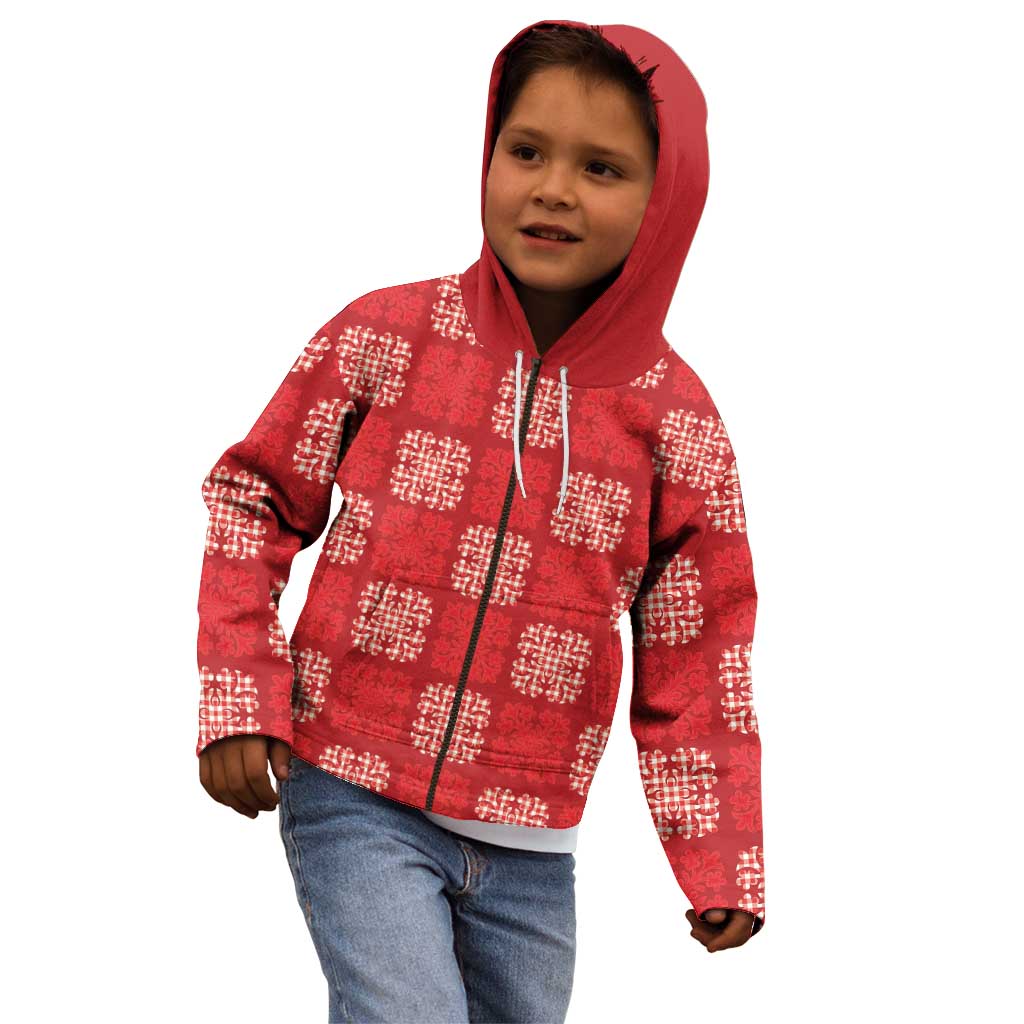Red Palaka Quilt Hawaii Kid Hoodie Traditional Hawaii-plaid Pattern - Polynesian Pride