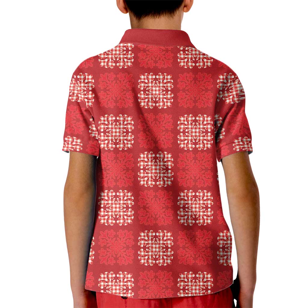 Red Palaka Quilt Hawaii Kid Polo Shirt Traditional Hawaii-plaid Pattern - Polynesian Pride