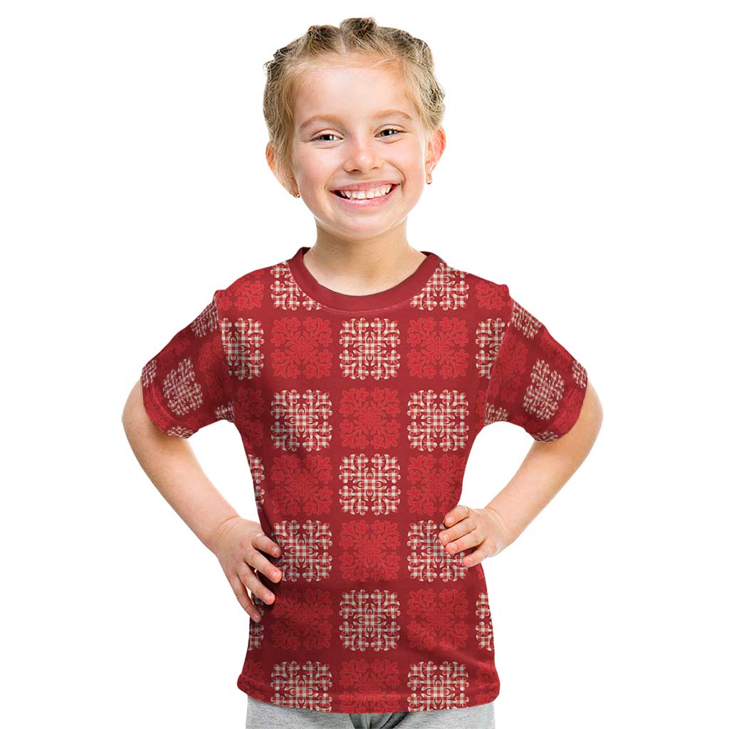 Red Palaka Quilt Hawaii Kid T Shirt Traditional Hawaii-plaid Pattern - Polynesian Pride