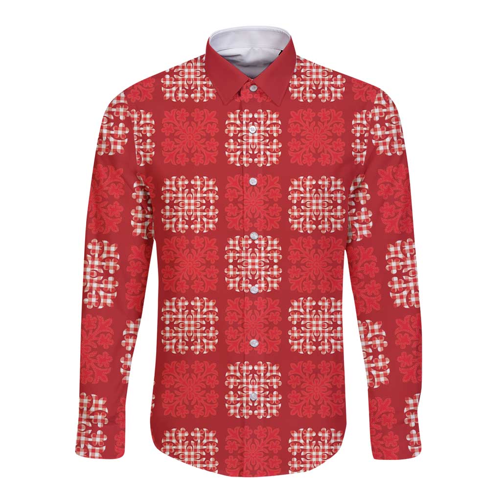 Red Palaka Quilt Hawaii Long Sleeve Button Shirt Traditional Hawaii-plaid Pattern - Polynesian Pride