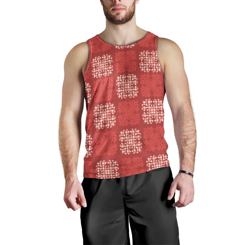Red Palaka Quilt Hawaii Men Tank Top Traditional Hawaii-plaid Pattern - Polynesian Pride