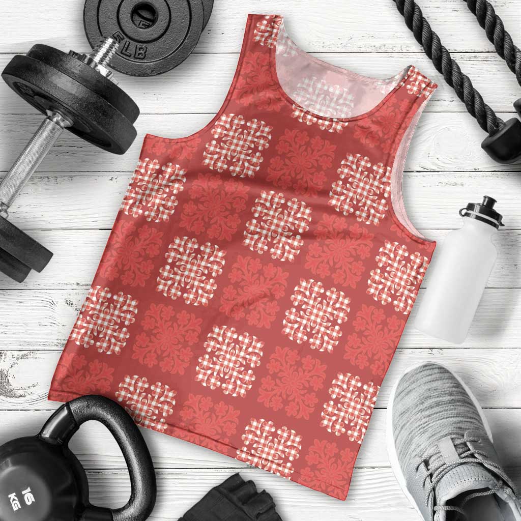 Red Palaka Quilt Hawaii Men Tank Top Traditional Hawaii-plaid Pattern - Polynesian Pride