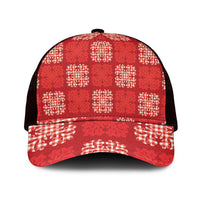 Red Palaka Quilt Hawaii Mesh Trucker Cap Traditional Hawaii-plaid Pattern - Polynesian Pride