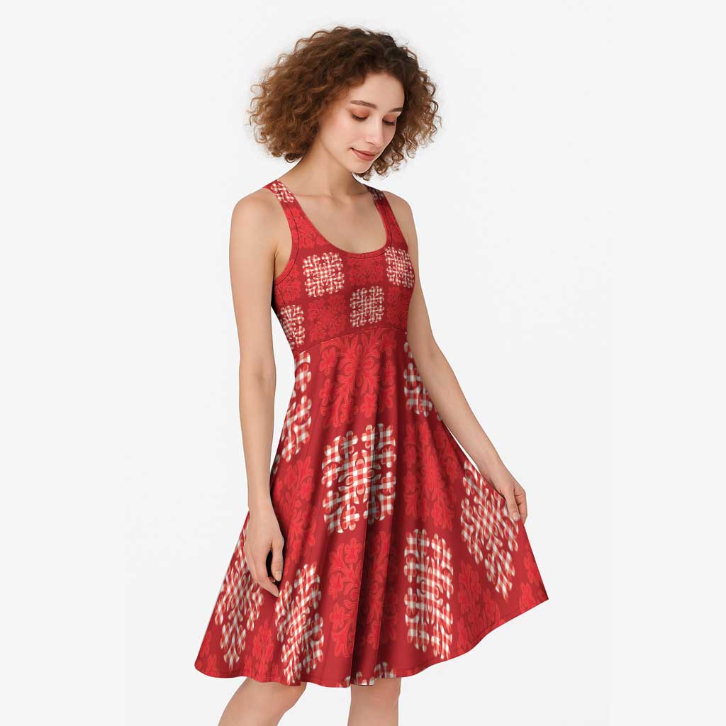 Red Palaka Quilt Hawaii Midi Dress Traditional Hawaii-plaid Pattern - Polynesian Pride