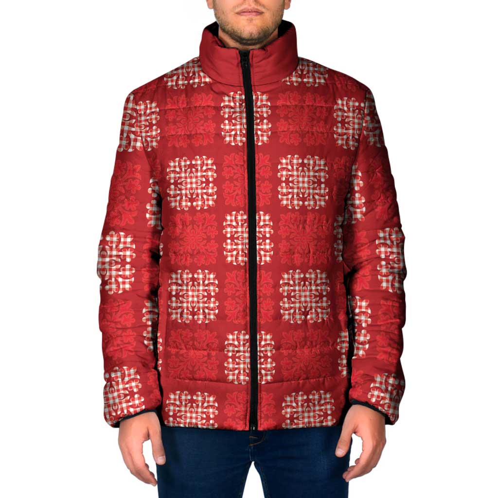 Red Palaka Quilt Hawaii Padded Jacket Traditional Hawaii-plaid Pattern - Polynesian Pride