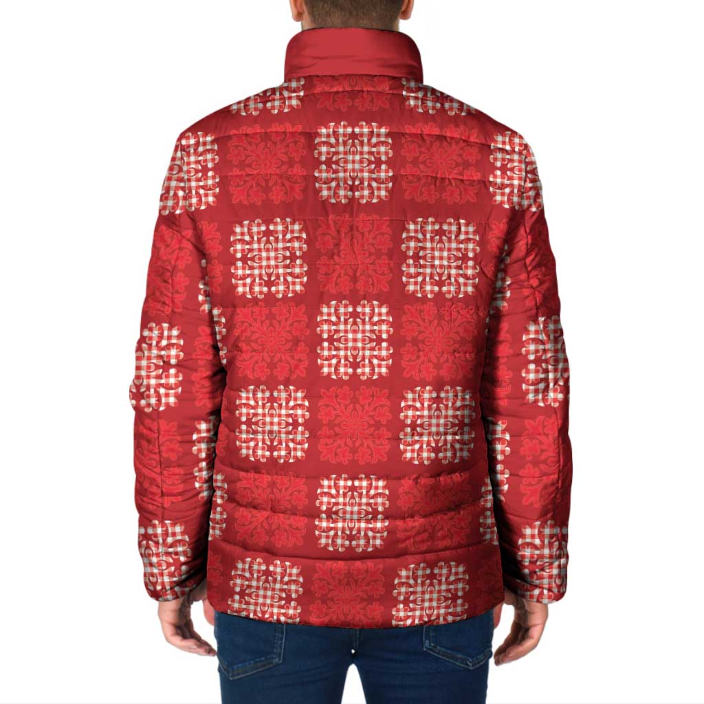 Red Palaka Quilt Hawaii Padded Jacket Traditional Hawaii-plaid Pattern - Polynesian Pride